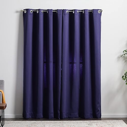 Miniatura 2 de Linenspa Juego de 2 paneles de cortinas opacas 85% - Cortinas azul marino de 84 pulgadas de largo, aislamiento térmico, reducción de ruido,