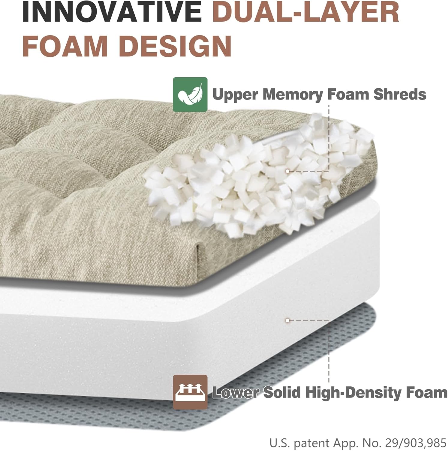 Shinnwa Memory Foam Recliner Cushion for Elderly, Dual-Layer Foam Chair Pad, Patented Design Extra Large Seat Cushion for Couch, Armchair, Wicker Chairs, Floor, 20 × 20 × 5in, Beige - Image 2