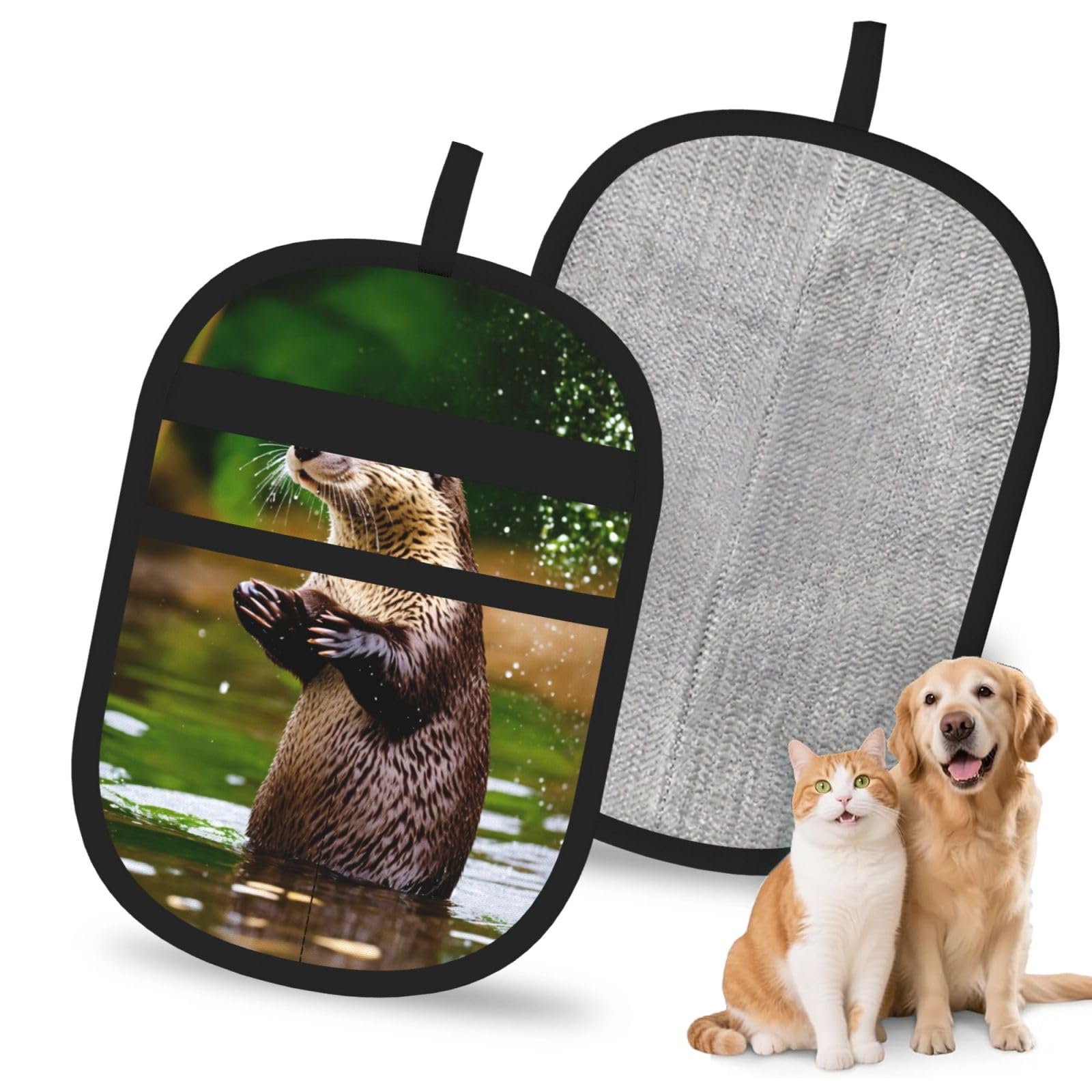 Animal Cute Brown Otters Print Pet Hair Remover Gloves Grooming Cleaning Accessory Reusable Deshedding Tool