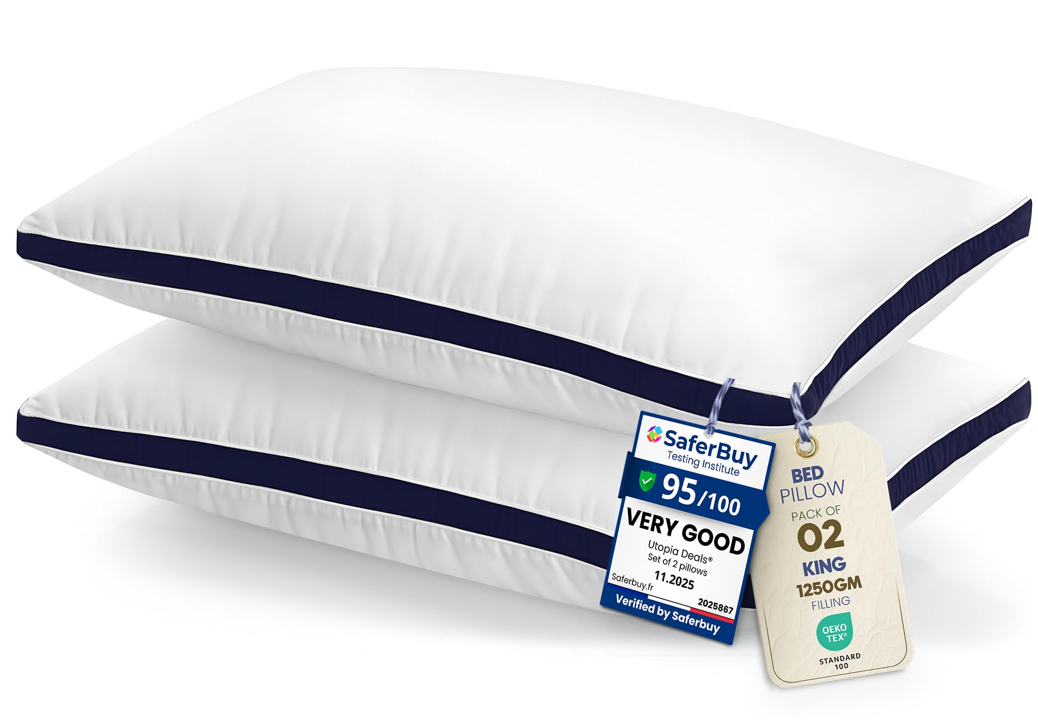 Utopia Bedding Pillows 2 Pack King Size, (Navy) Luxury Hotel Quality Pillows, Brushed Fabric, Bed Pillow for Back, Stomach or Side Sleepers - 20 x 36 inch / 50 x 90 cm โ image 1