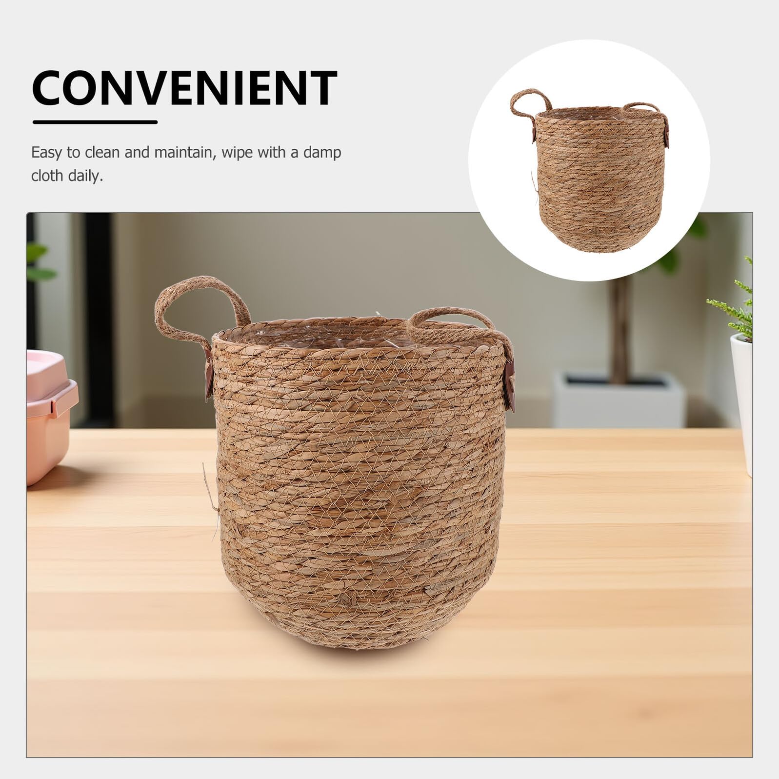 Cesto Intrecciato in per Vaso Piante Interno Portavaso Tondo Traspirante per Radici Sane Facile Manutenzione con Panno Umido Supporto Versatile per Piante da Interno ed Esterno