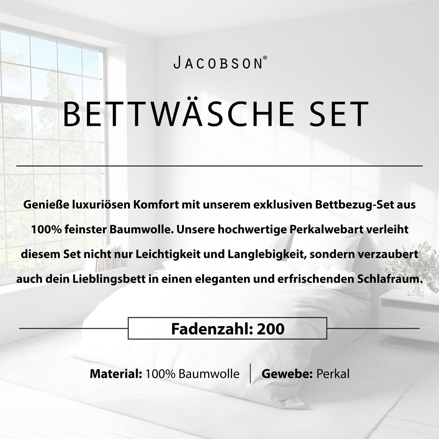 Jacobson Dekbedovertrek Set 240x220 cm met 2 kussenslopen 80x80 cm – 100% katoen – met ritssluiting – percale beddengoed (240 x 220 cm, lichtgrijs, 3- delig