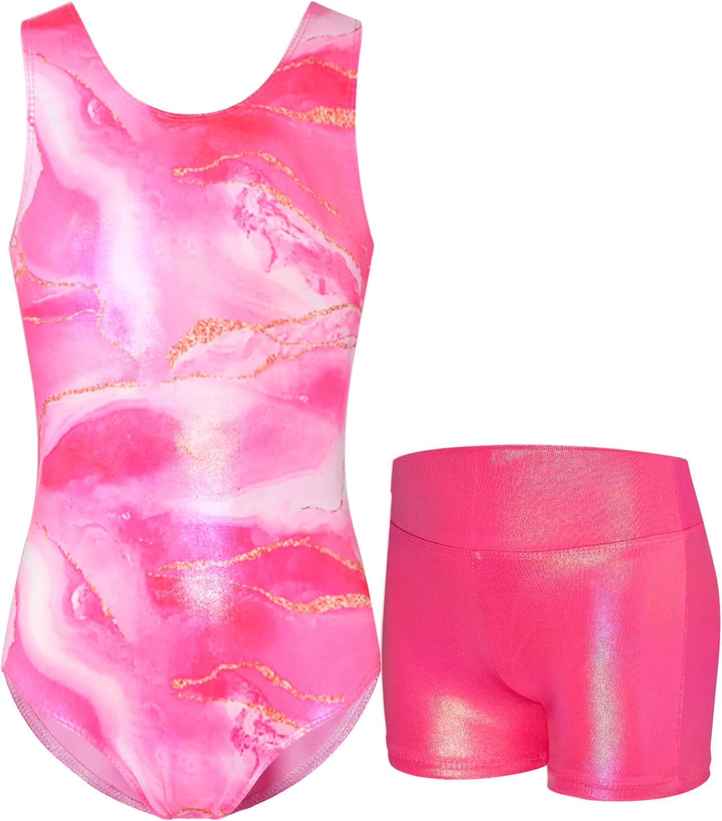 NokecinaGymnastics Leotards for Girls Sparkly Tumbling Bodysuits with Shorts Athletic Activewear Sleeveless Dance Outfit