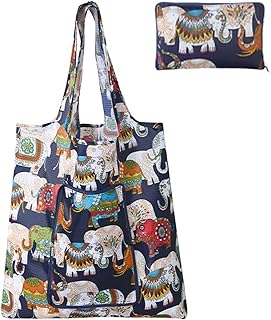 MOLOVA 1 Pack Foldable Grocery Bag, Waterproof Reusable Shopping Bag Holder,Tote Bags Nylon Bags(Elephant)