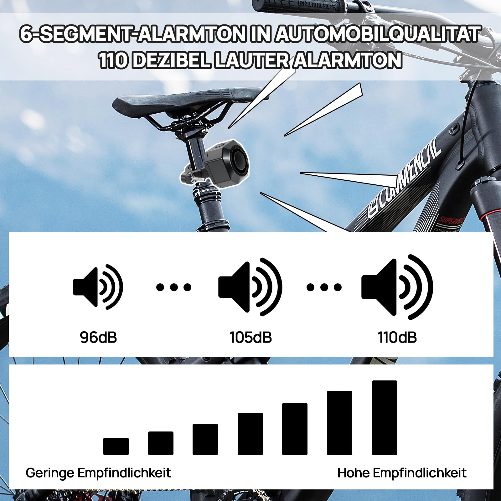 Alarme de Vélo Antivol Moto à Détection de Vibrations, avec Télécommande sans Fil 110 DB, Capteur Vibrations USB-C Wiederaufladbar E-Scooter Alarmanlage, pour Vélo Electrique, Moto, Scooter