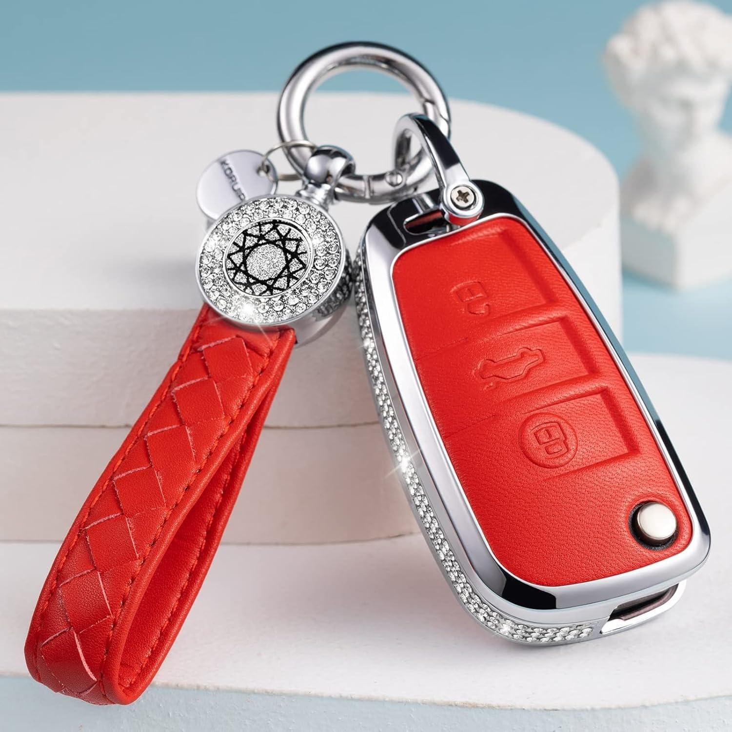 AIEIJJH Silicone Key Fob Cover with Detachable Keychain for Audi Car Protection, Model 4(red)