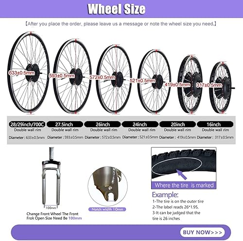 Miniatura 3 de GEHPYYDS Kit de conversión de bicicleta eléctrica 20"24"26"27.5"28"700C motor delantero 48V 1000W1500W sin escobillas con motor de cubo de dientes,