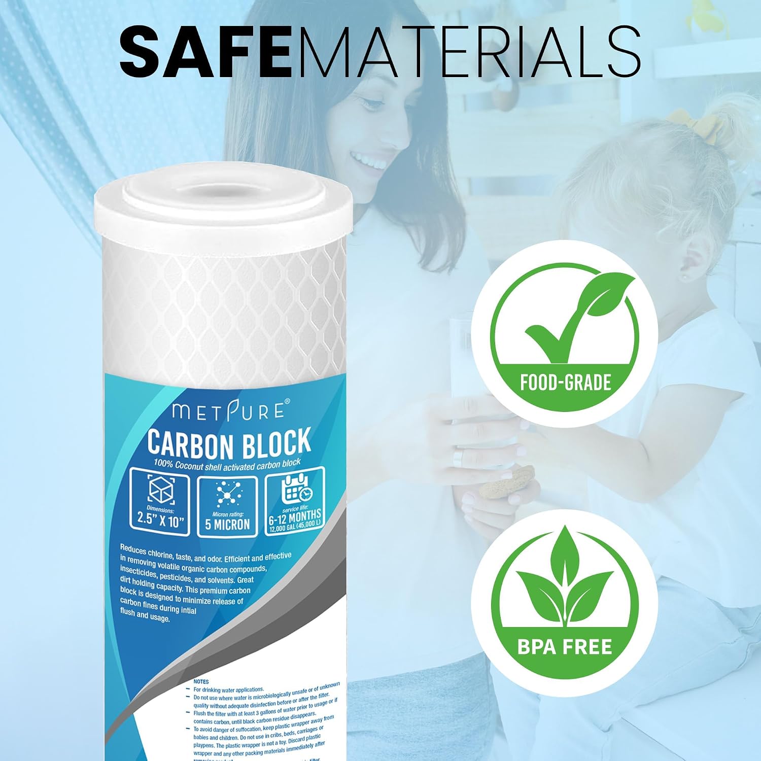 Metpure 20” x 2.5” Whole House Carbon Water Filter Cartridge Replacement - 5 Micron Coconut Shell Activated Carbon Block CTO 20-inch. Universal, Compatible with Pentek, and more. 2 Pack