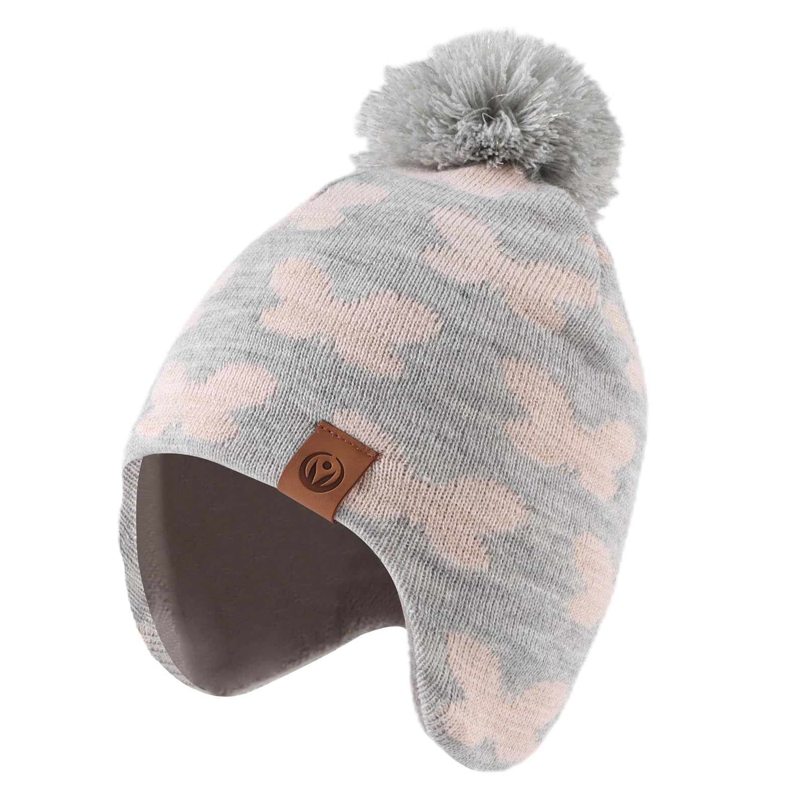 Pesaat Baby Hat Scarf Knitted Kids Beanie Toddler Boys Girls Winter Hats Fleece Lining Beanies with Pompom(Light Gray Hat, M)