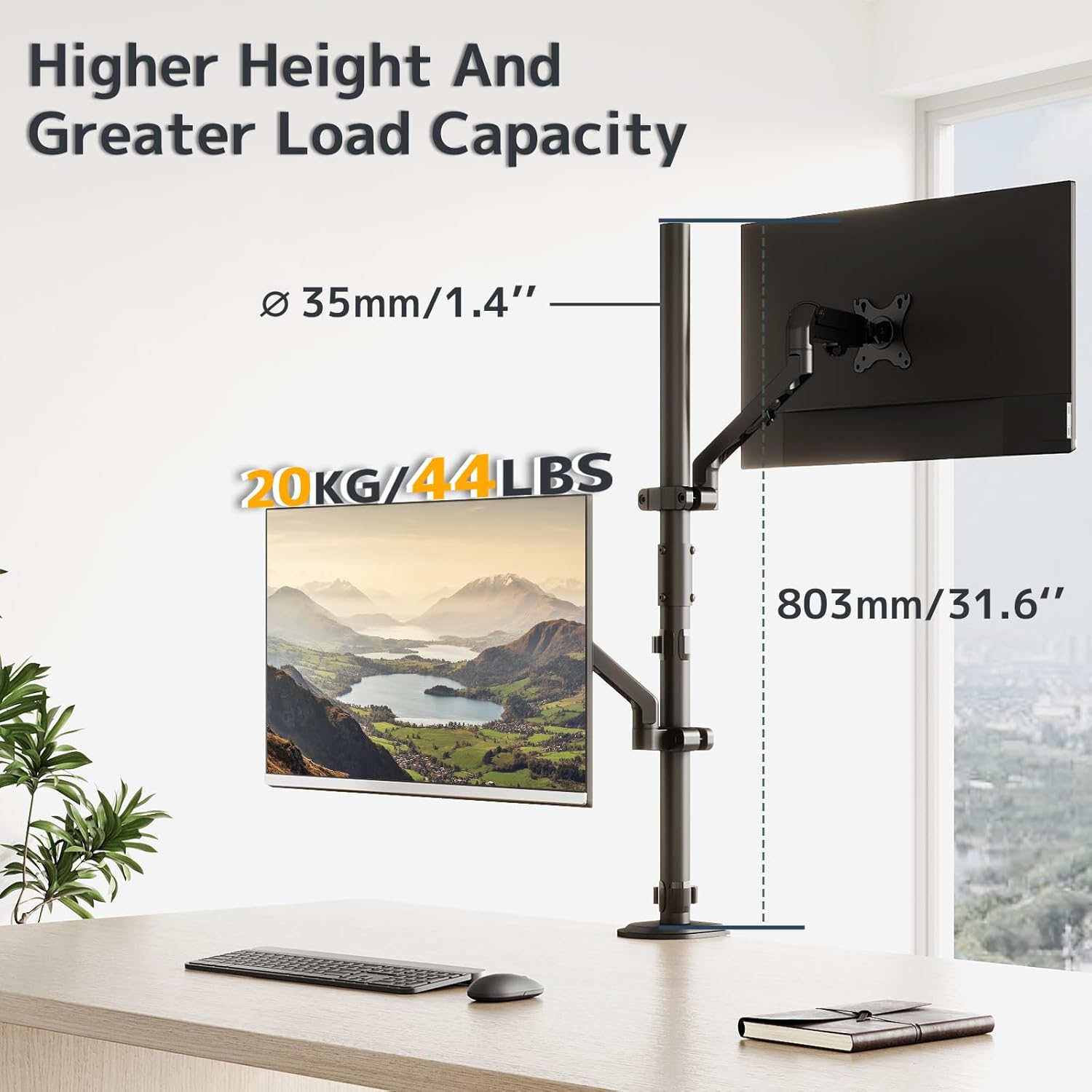 Steel Extra Tall 2-Section Monitor Stand Pole - 31.6 inches Sturdy Center Pole Only for Monitor Arm Mounts, Adjustable Height, Compatible with C-Clamp & Grommet Bases,Black