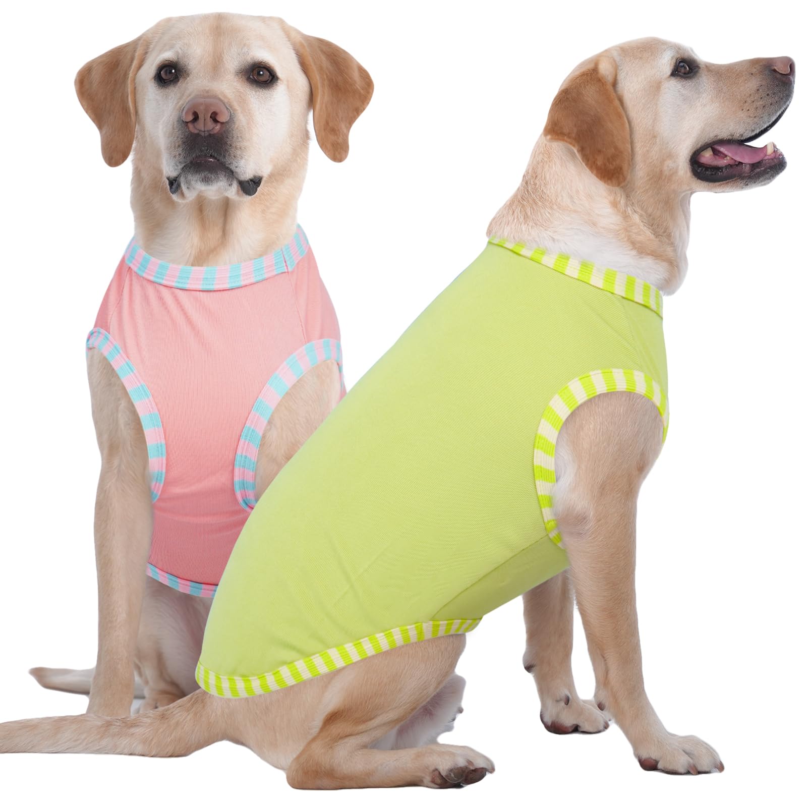 IECOii 2 Pack Dog Shirt for Large Dogs | Pullover T-Shirts, Sun Protection in Outdoor, Sleeveless Tank Top for Large Breeds, Pink+Green, 3XL