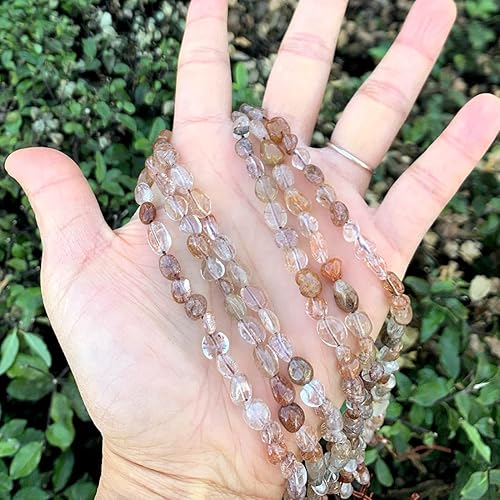 Miniatura 3 de Adabele GZ11-34 - 3 hebras de piedras preciosas curativas de cuarzo rutilado de cobre marrón natural de 0.315 a 0.315 pulgadas, forma libre ovalada