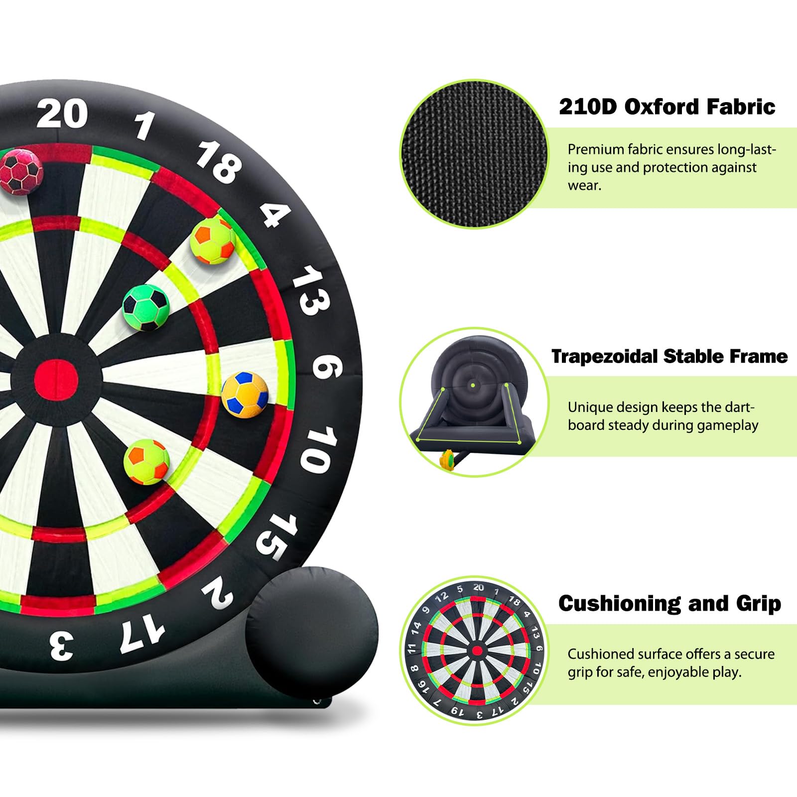 OZIS Giant Outdoor Inflatable Soccer Darts Board with 8 Soccer Balls & 350W Blower for Kick Dartboard Sport Game(10FT Tall, Black)