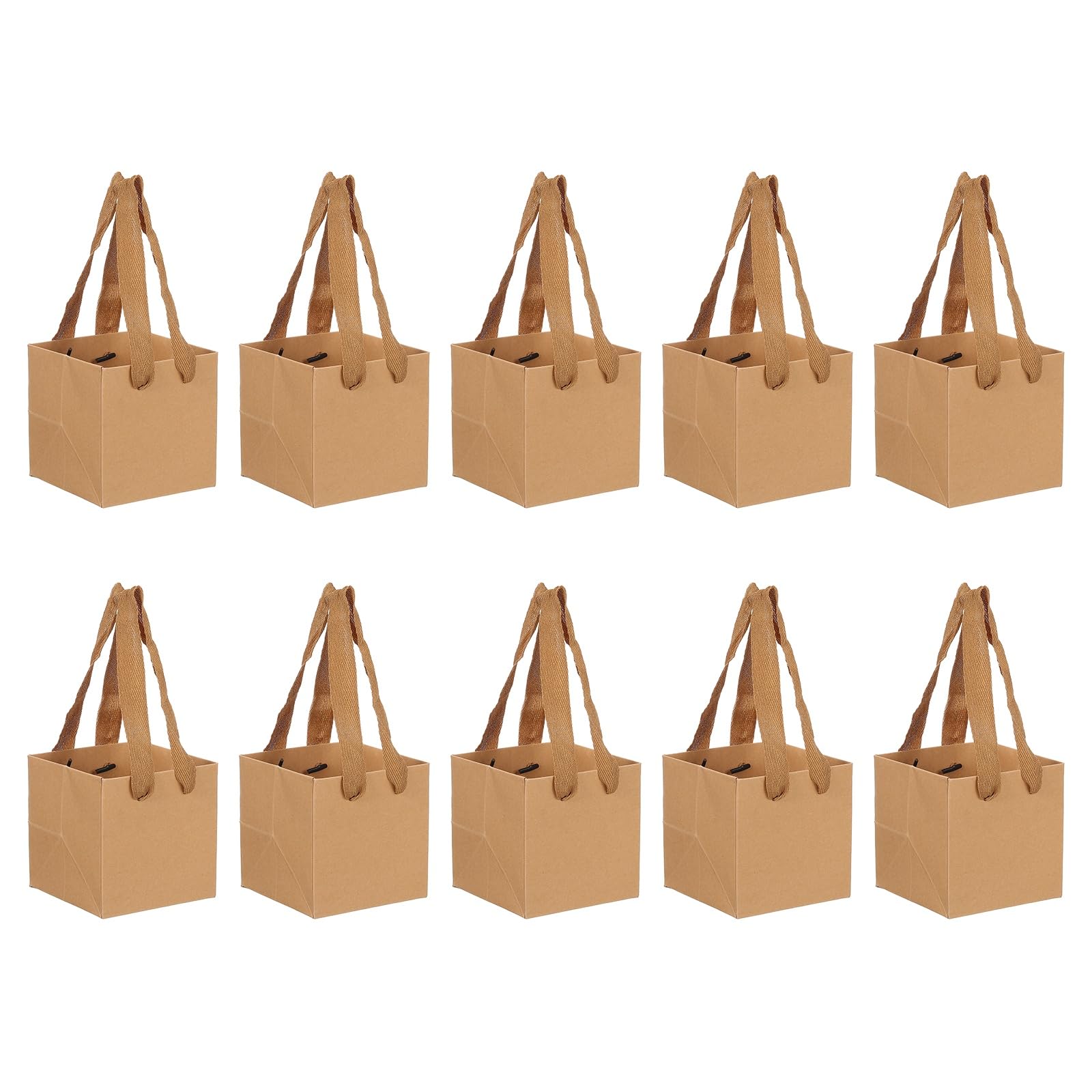 PATIKIL 10Pcs Paper Gift Bags with Window, 10 x 10 x 10cm Square Medium Kraft Gift Wrap Bags for Wedding Birthday Party Shopping, Light Brown