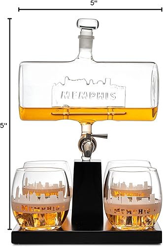 Miniatura 4 de Juego de decantadores de vino y whisky de 37.2fl oz por The Wine Savant con 4 vasos de whisky, dispensador de bebidas Scotch, Bourbon, Brandy Home