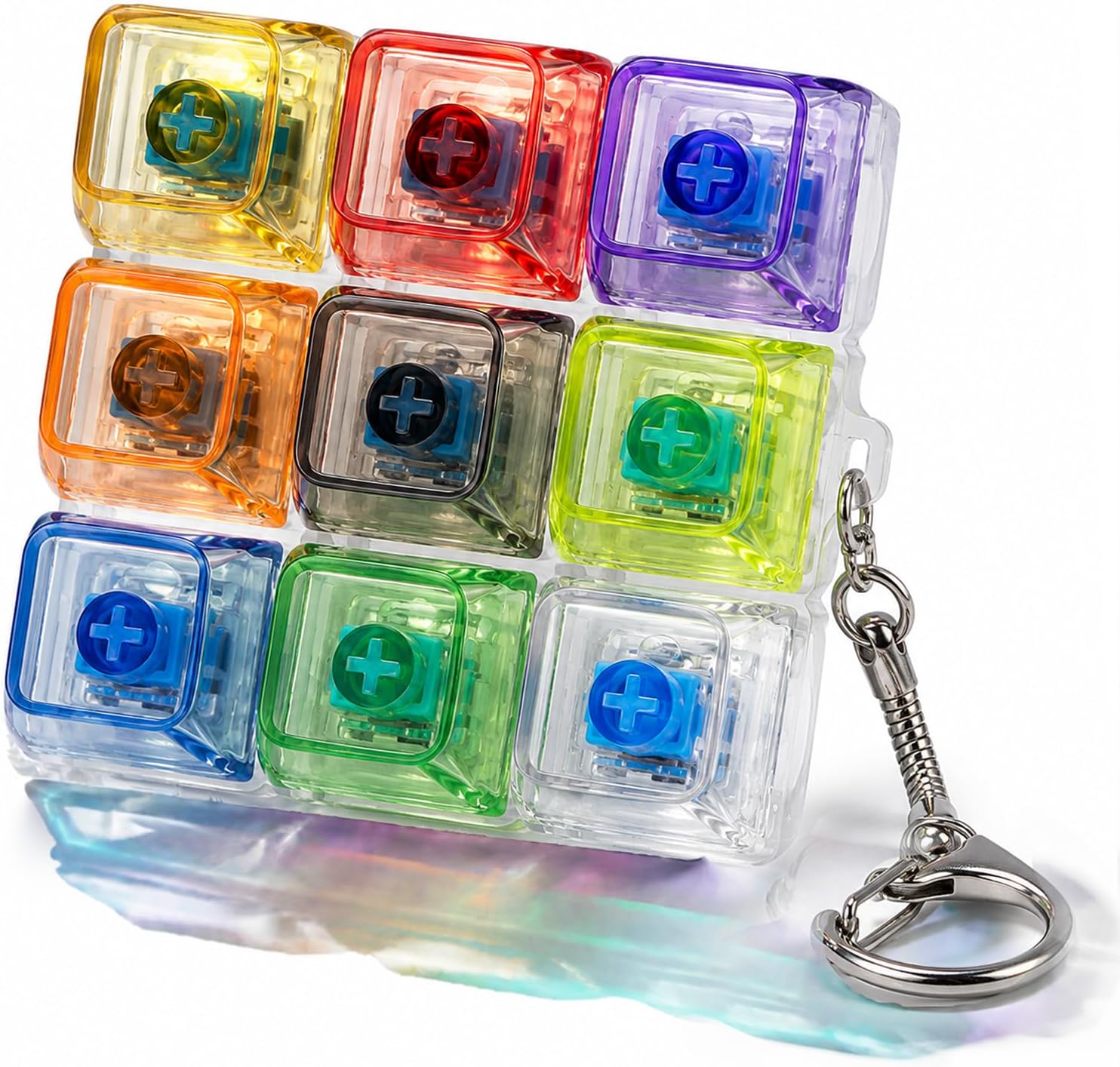 Keyboard Fidget Toy, 9-in-1 Keyboard Decompression Button Clicker Keychain, Portable Tactile Sensory Toys, Stocking Stuffers for Stress Relief, Autism, ASMR, Adults, Teens