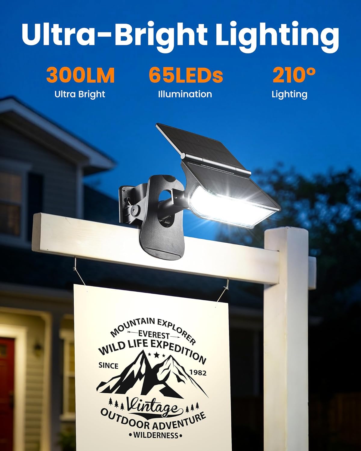LUHLEE Solar Sign Lights Outdoor, Clip On Solar Light for Real Estate Signs, 65 LED 6000K Bright White, 270° Wide Angle, IP65 Waterproof, Dusk to Dawn Auto On/Off (1)