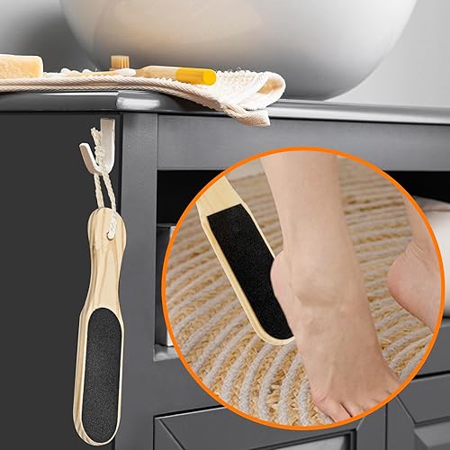 Miniatura 5 de JIEYAO Lima de pie de madera, lima de pedicura de doble cara con cordón, removedor de callos, raspador de talón para eliminar piel dura, piel