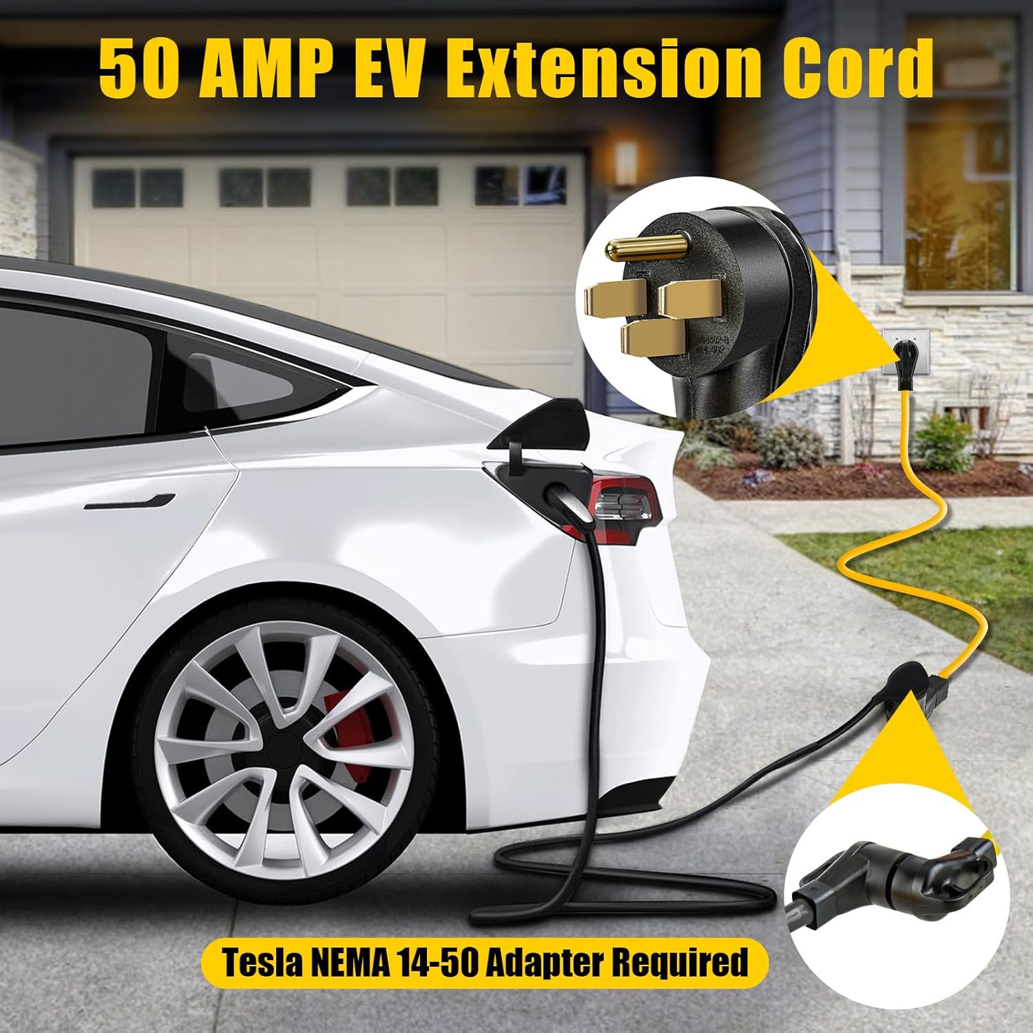 50 Amp RV/EV Extension Cord, 4 Prong NEMA 14-50P to 14-50R 50F/50M Cable Suit for RV Trailer Campers, Tesla Model 3-S-X-Y, Heavy Duty STW with Cord Organizer, ETL Listed (3 FT)