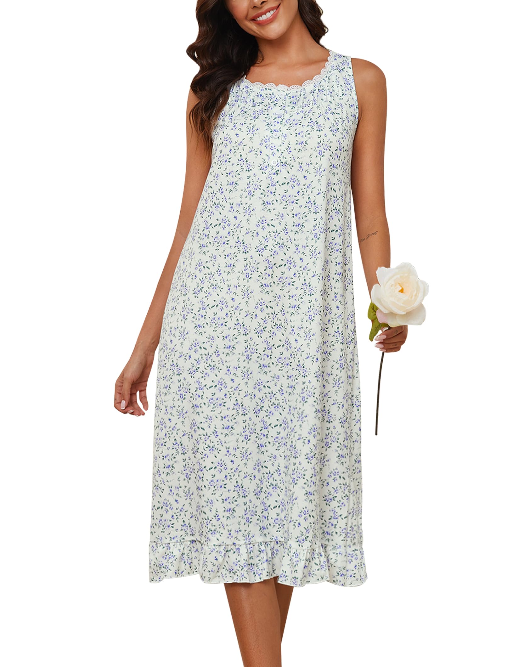 MarvmysWomen Sleeveless Nightgown Soft Vintage Victorian Pajama Dress Floral House Dress Nightdresss