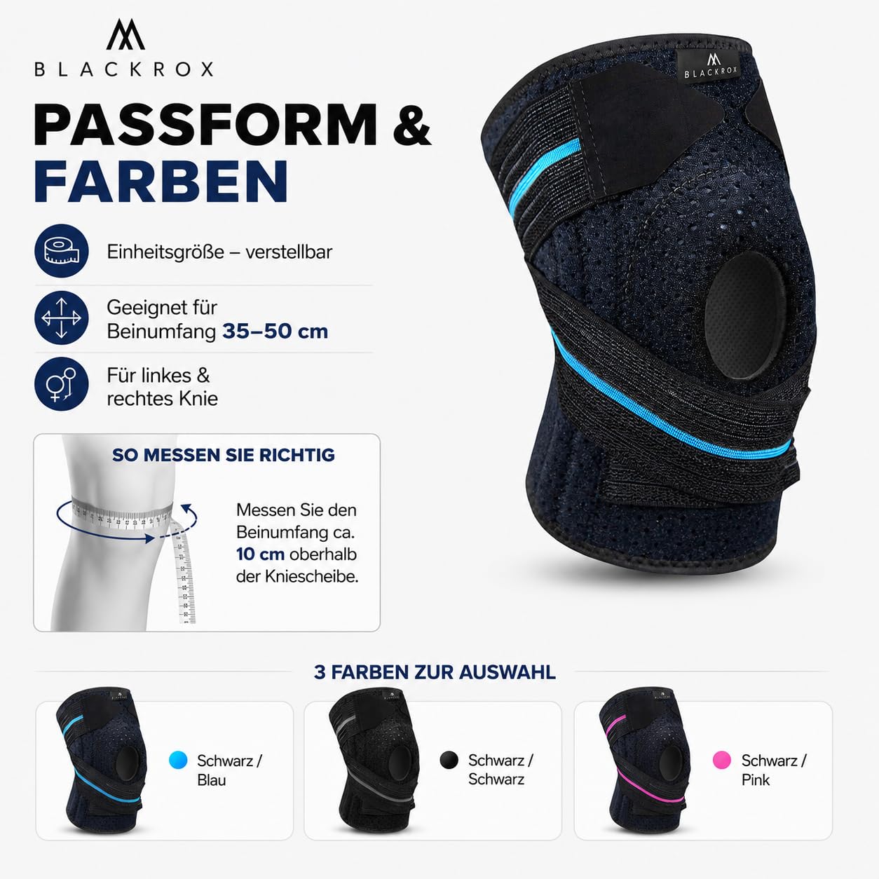 BLACKROX GENUSHOCK KNIEBANDAGE MIT SILIKONRING – Kniegelenkbandage für Damen & Herren – Unterstützung von Knie & Meniskus – Kniestütze ideal für Sport, Fußball, Kraftsport & Training – One Size