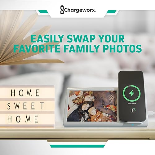 Miniatura 4 de Estación de carga inalámbrica Smartpix cargador de 10 W, marco de fotos de 4 x 6  Base de escritorio y accesorio para mesita de noche  Diseño sin