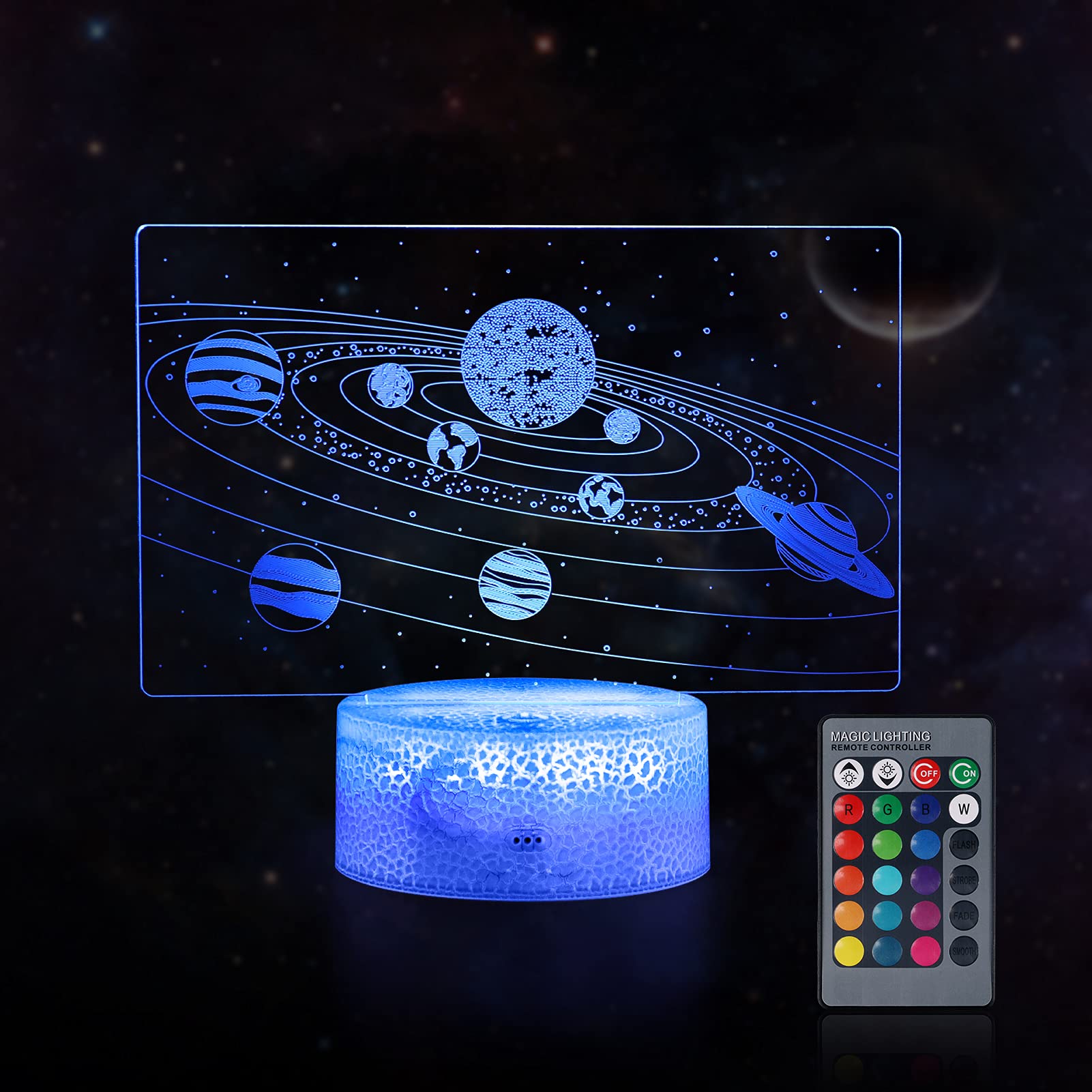 KNMY 3D Solar System Night Light, Space Night Light with Touch Control and Remote Control, Space Lamp Gifts with 16 Colors Change for Kids and Friends Birthday Holidays Christmas Gifts Decorative Room