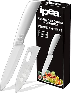 IPEA Cuchillo de Cerámica para Frutas, Verduras, Carne - Cuchillo Chef de Cocina Multiusos con Hoja Afilada para Cortar y pelar Alimentos y Verduras - Cuchillo con Tapa y Mango Antideslizante