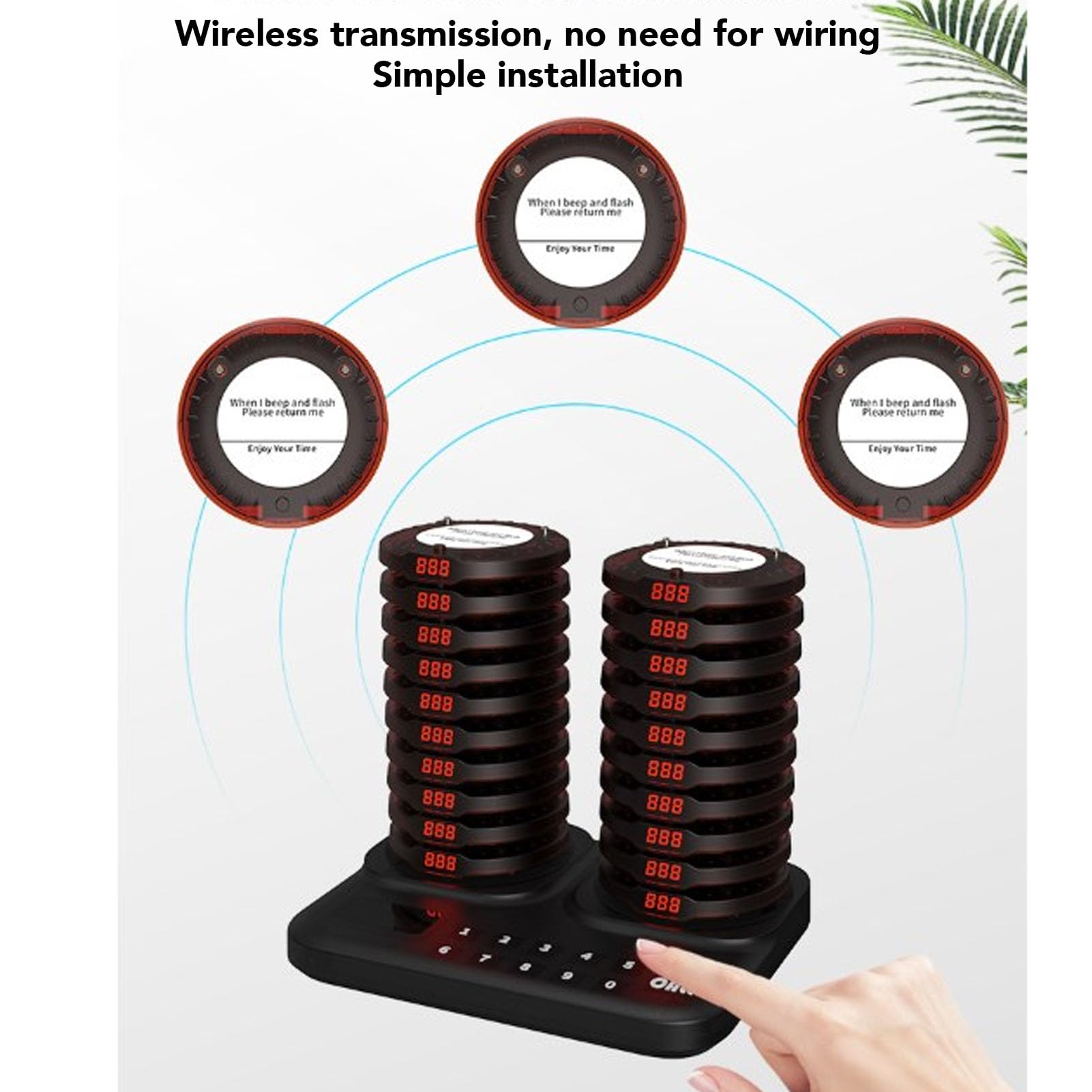 System Pagera Restauracyjnego z 20 Sygnałami Dźwiękowymi, Daleki Zasięg 800 M, Bezprzewodowy System Brzęczyka z Miganiem Wibracji dla Przychodni dla żłobków Food Trucków (wtyczka