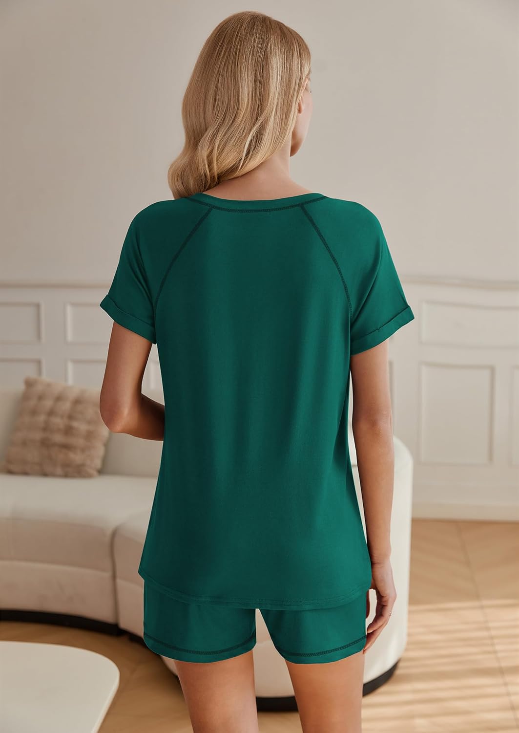 Ekouaer Womens Pajamas Short Sleeve Sleepwear 2 Piece Pj Set Casual V Neck Lounge Sets with Pockets S-XXL - Image 2