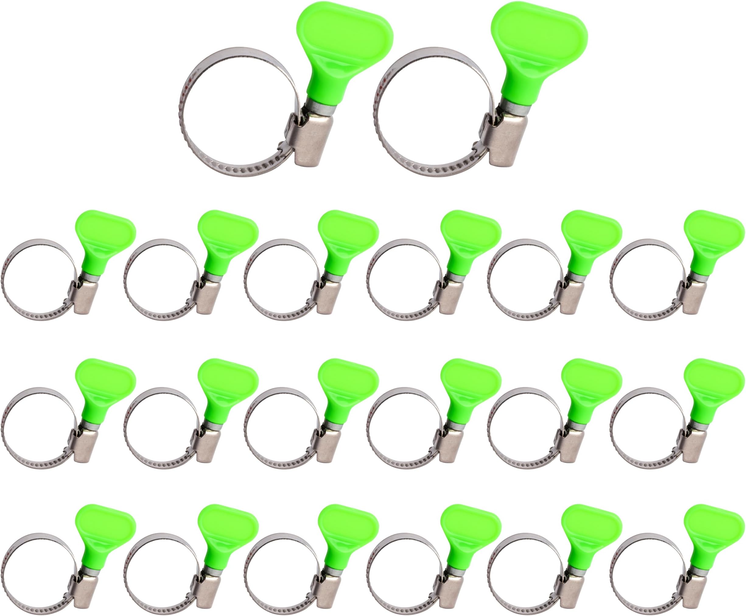 ISPINNER 20pcs 16-27mm Key Hose Clamp, Thumb Screw Adjustable Stainless Steel Hose Clamps for Home Brewing Plumbing, Beer Line, Automotive and Mechanical Applications (Green)