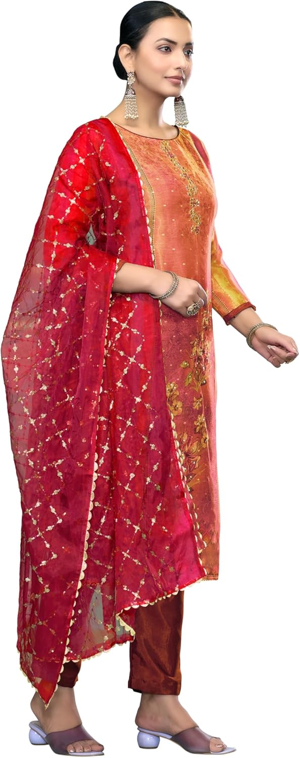 Ready To Wear Stiched Embroidery Salwar Suit Kurta Pant Set With Dupatta For Women Festive Wear