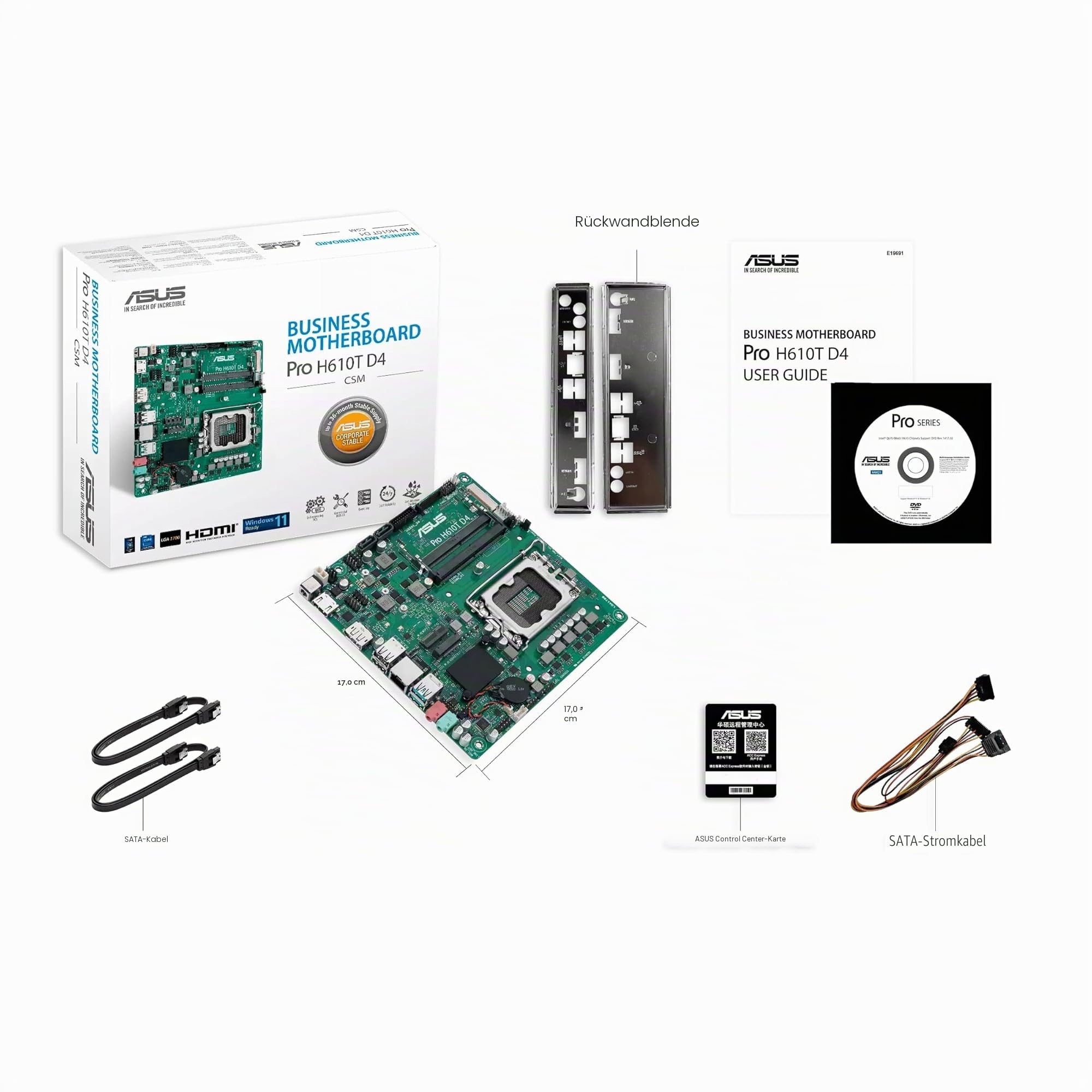 ASUS Pro H610T D4-CSM Business-Mainboard Sockel Intel LGA 1700 | Thin Mini-ITX, PCIe 4.0, DDR4, HDMI , DisplayPort, USB-A USB 3.2 Gen2