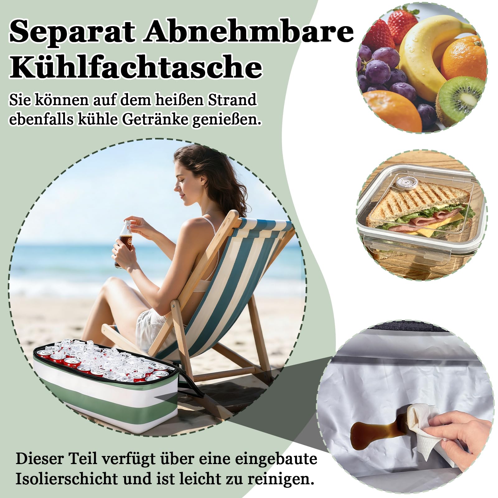 Sac de Plage XXL, 50 x 29 x49cm Sac Fourre Tout Sacs de Plage, Main Bandoulière Pliable Voyage, Multi Poches Pliable Cabas Plage, Grand Sacs de Plage Femme avec Démontable Sac Isotherme