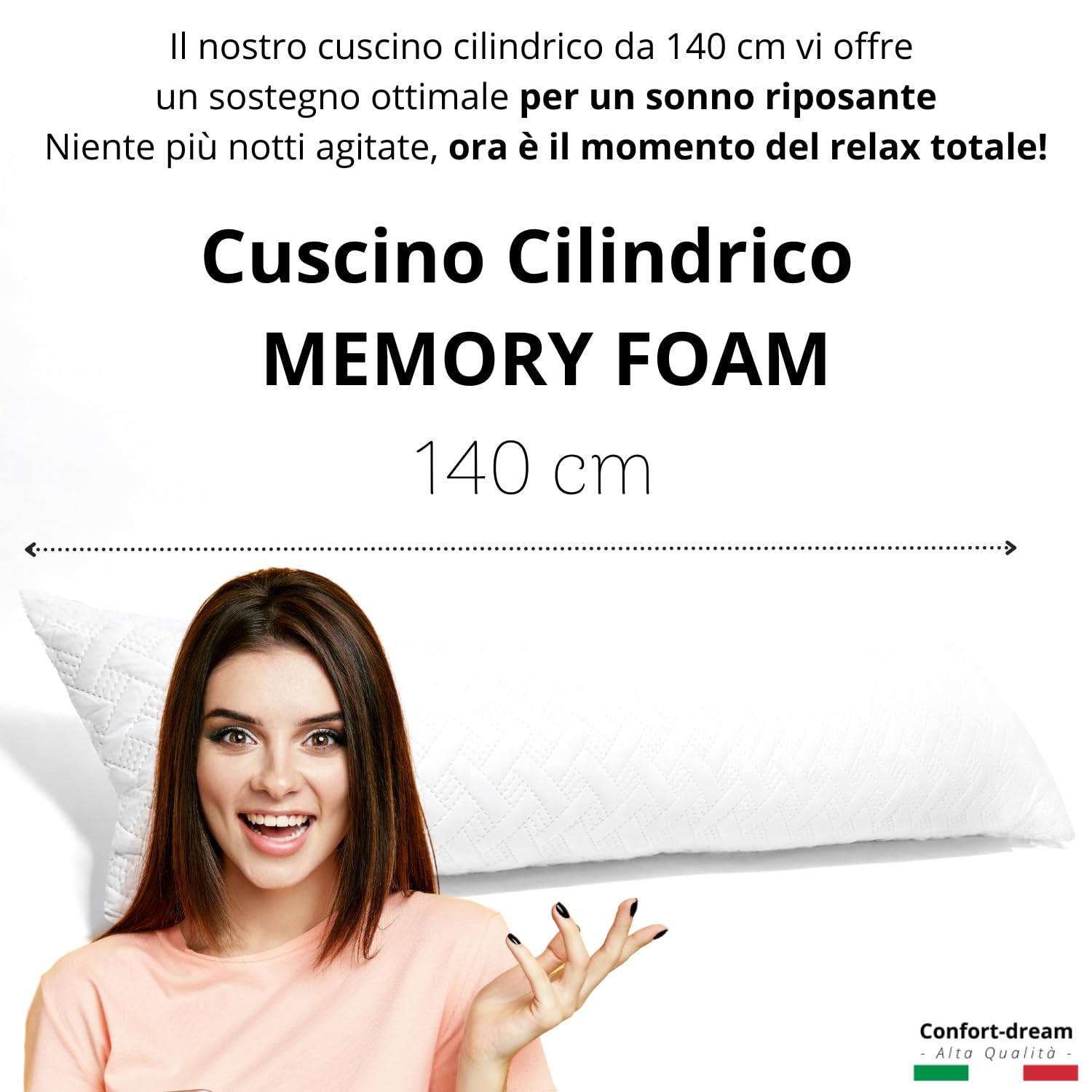 Cuscino per Lettino da 140 cm Cuscino Cilindrico Fisioterapia Tubolare Lungo Tubo Cervicale Traversini Tubolare Lungo Pillow Memory Foam Lombare per Lettino Dormire ✮Garanzia✮