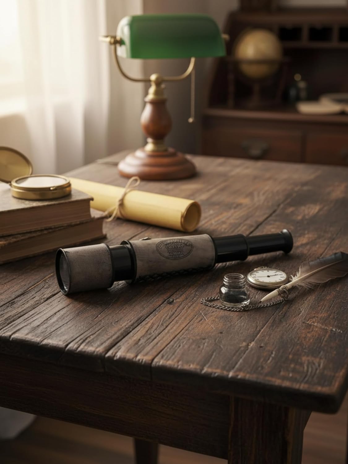 Vintage Brass Spyglass Telescope Handheld Nautical Telescope with Leather Grip, Antique Maritime Decor & Functional Viewing Scope for Travel, Gifting & Home Office