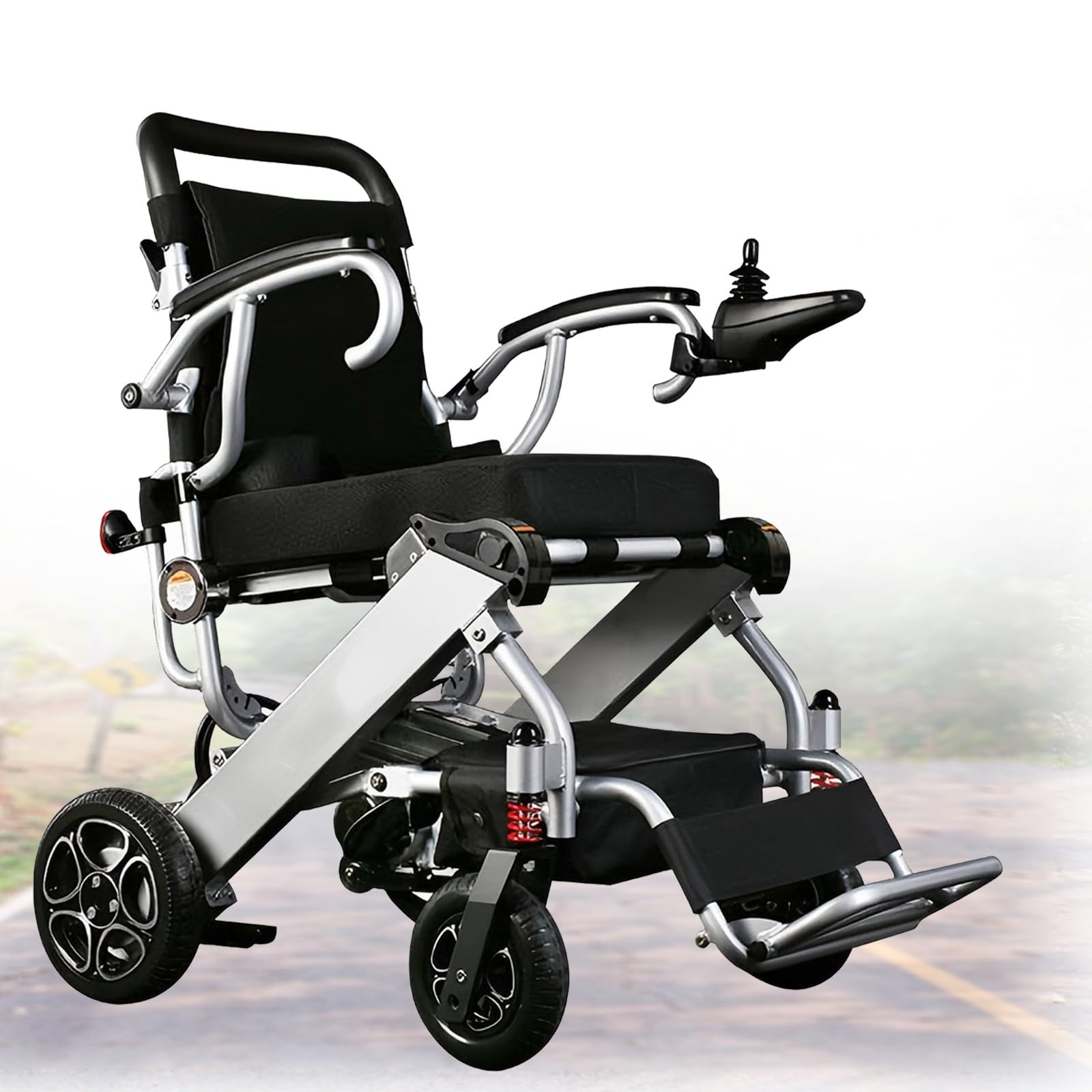 Carrozzina Elettrica Leggera in Alluminio,Carrozzine Elettriche per Adulti,Sedia Pieghevole,Carrozzina Elettrica Multi-Terreno,Dotata di Doppia Batteria,per Tutti Silver 6.6ah