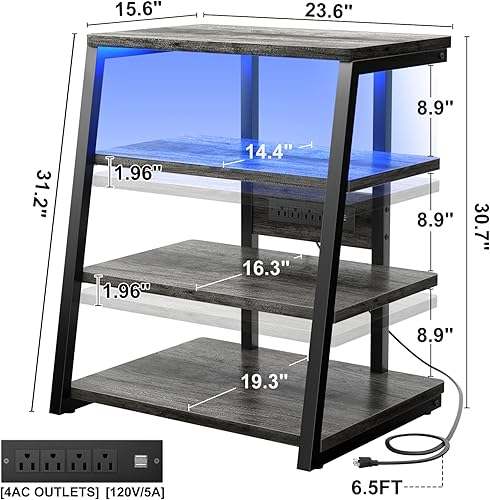 Miniatura 3 de armocity Soporte multimedia AV de 4 niveles con regletas de alimentación, soporte de TV de esquina con luces LED, torre de audio en rack con