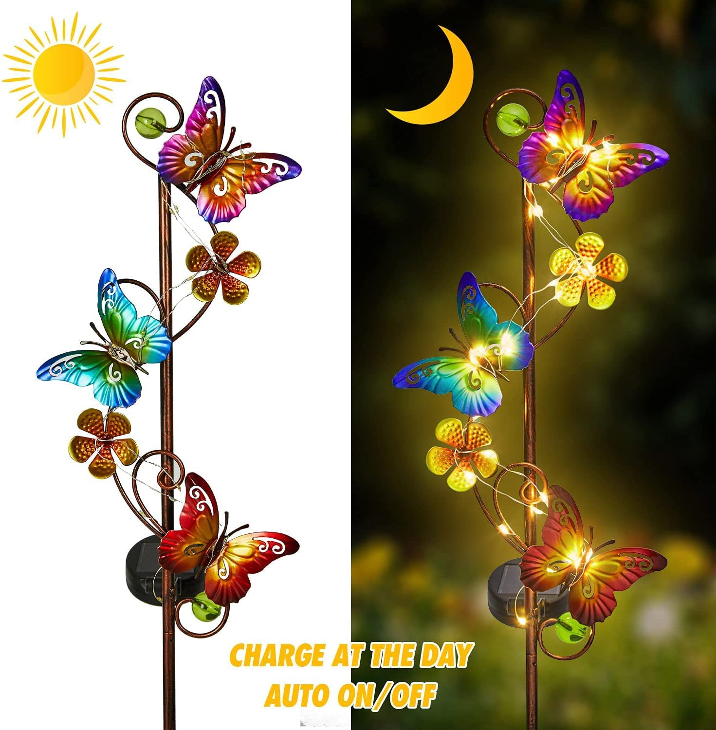 Luci solari da giardino per esterni, 3 pezzi di luci a LED multicolori a forma di farfalla, luci solari per giardino, recinzione, patio | Leroy Merlin