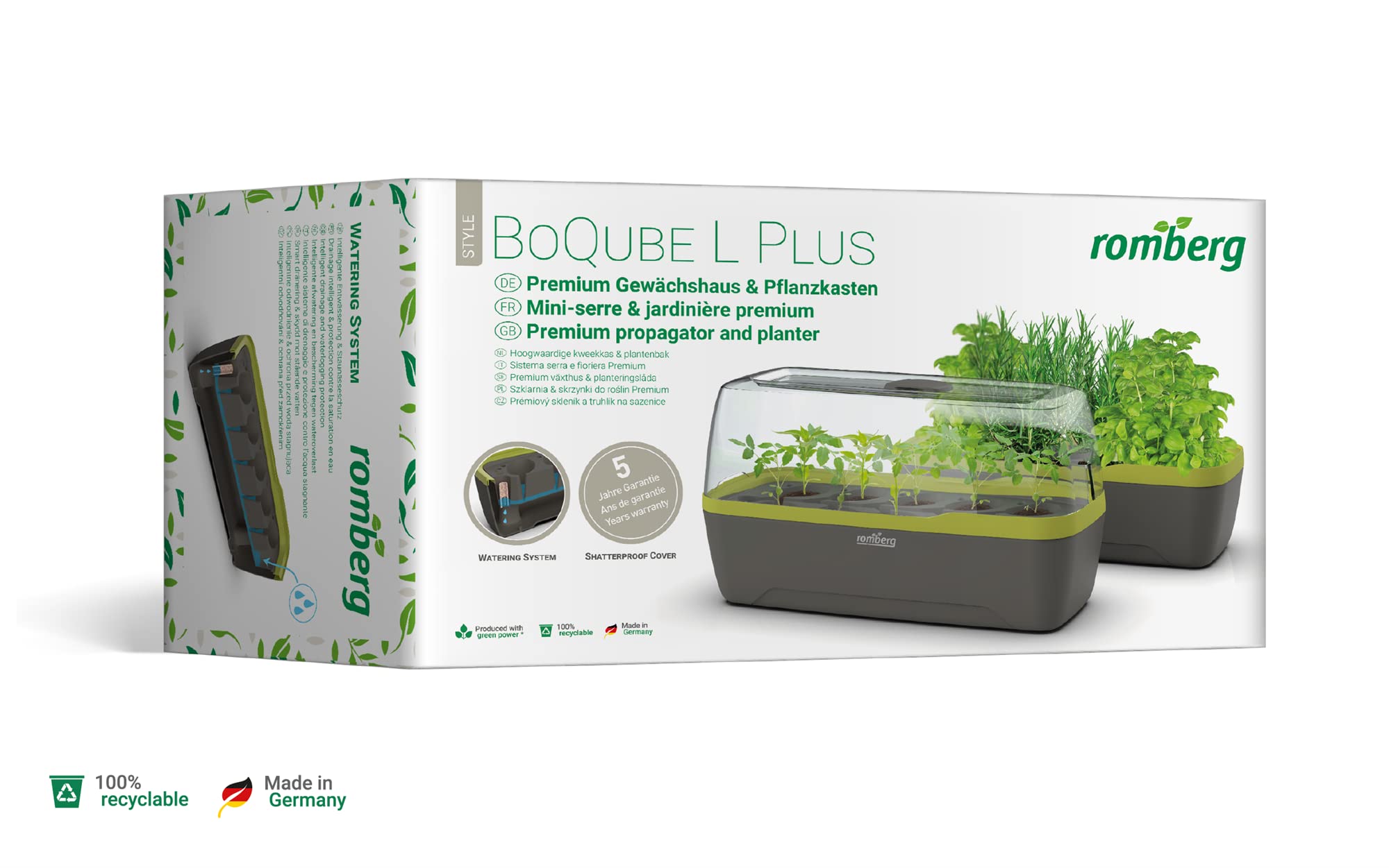 Romberg BoQube L Plus 16294169 Système de Plantation pour Plantes Couleur Anthracite/Vert Estival sans PAK Utilisation Alimentaire avec Ventilation