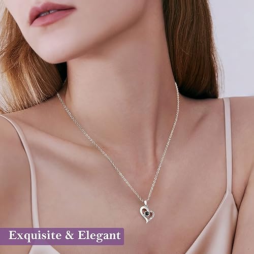 Miniatura 3 de Emibele Rosa púrpura real preservada con collar de plata de ley S925 y pulsera con dije de corazón