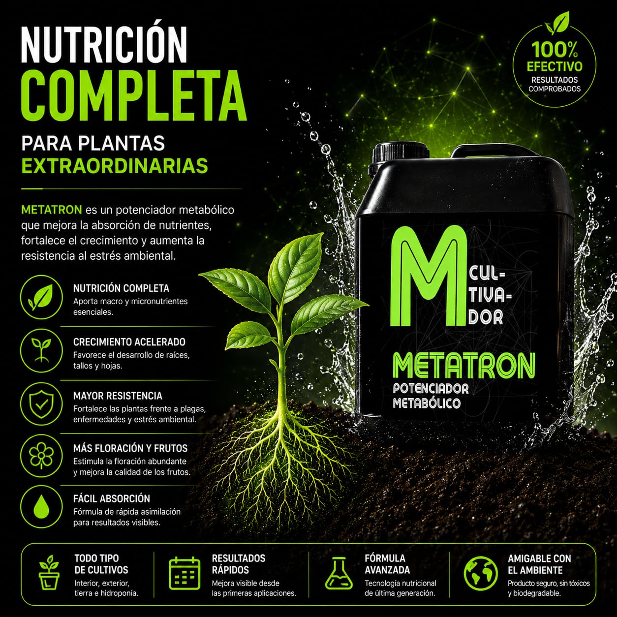 METATRON 5 L – Bioestimulante Aminoácidos Anti Estrés Energía Plantas Fertilizante Líquido Cultivo Interior Exterior - Anarkia81