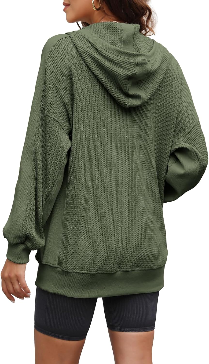 Yanekop Zip Up Hoodie Women Oversized Waffle Knit Shirt Fall Shackets 2025 Corduroy Jacket Fall Outfits with Pockets - Image 5