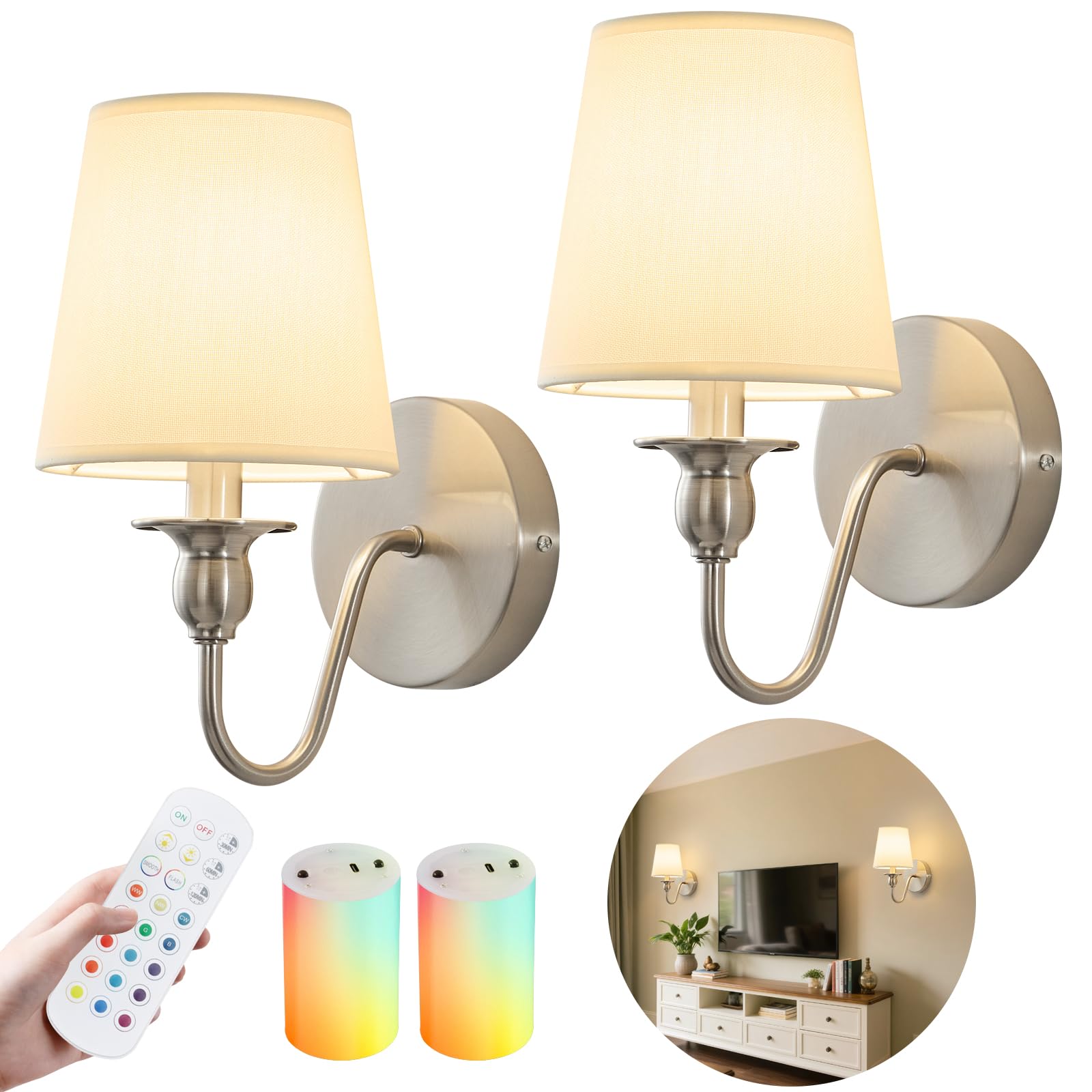 Photo 1 of Nuanshued Battery Operated Wall Sconces (2 Pack, Nickel)