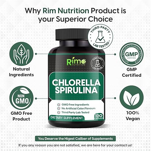 Miniatura 2 de Cápsulas de espirulina y clorella probadas en laboratorio, 1000 mg por porción, algas azules verdes no irradiadas más puras, la mejor proteína