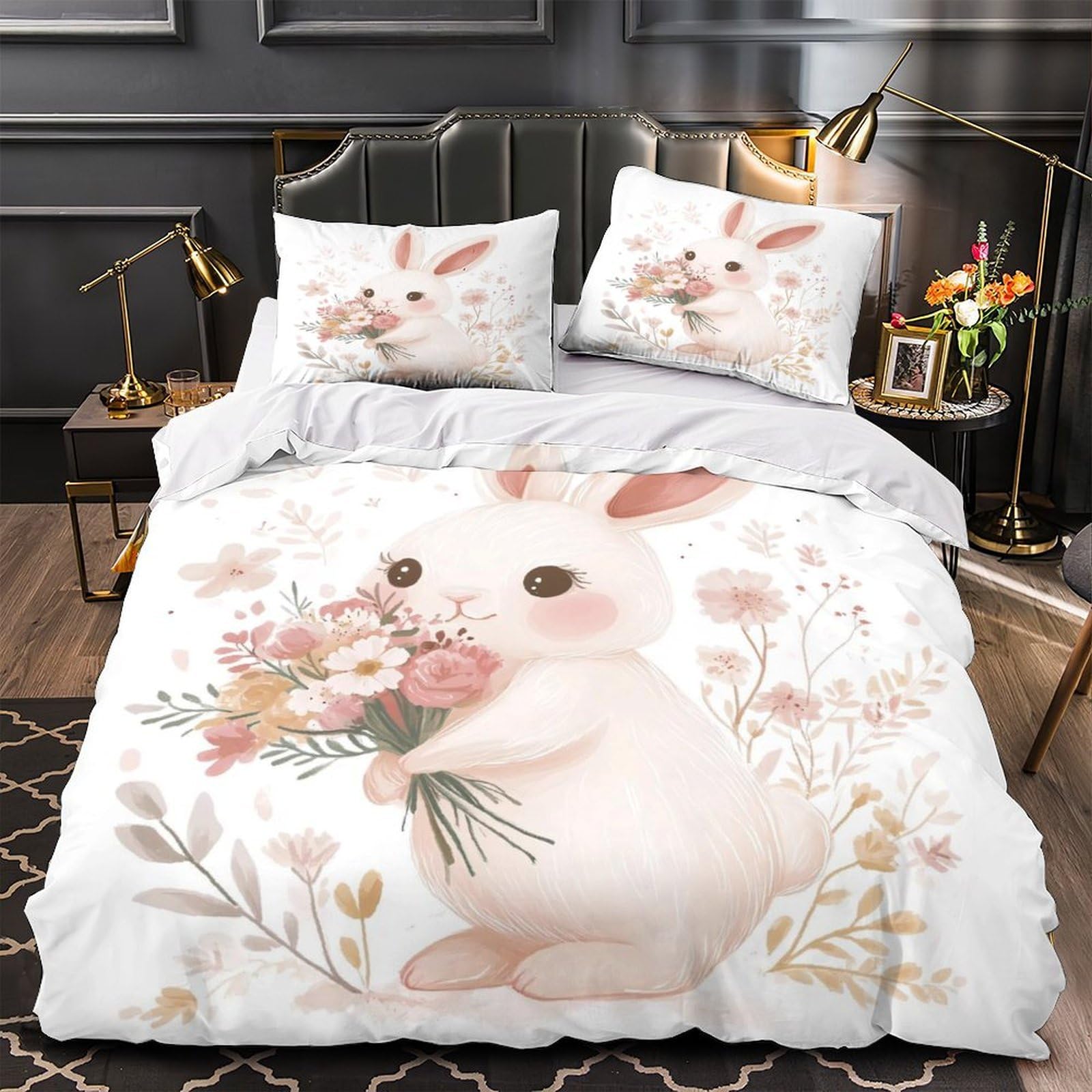 Housse de couette lapin pastel 140x200cm, le cadeau de lit idéal pour garçons et filles