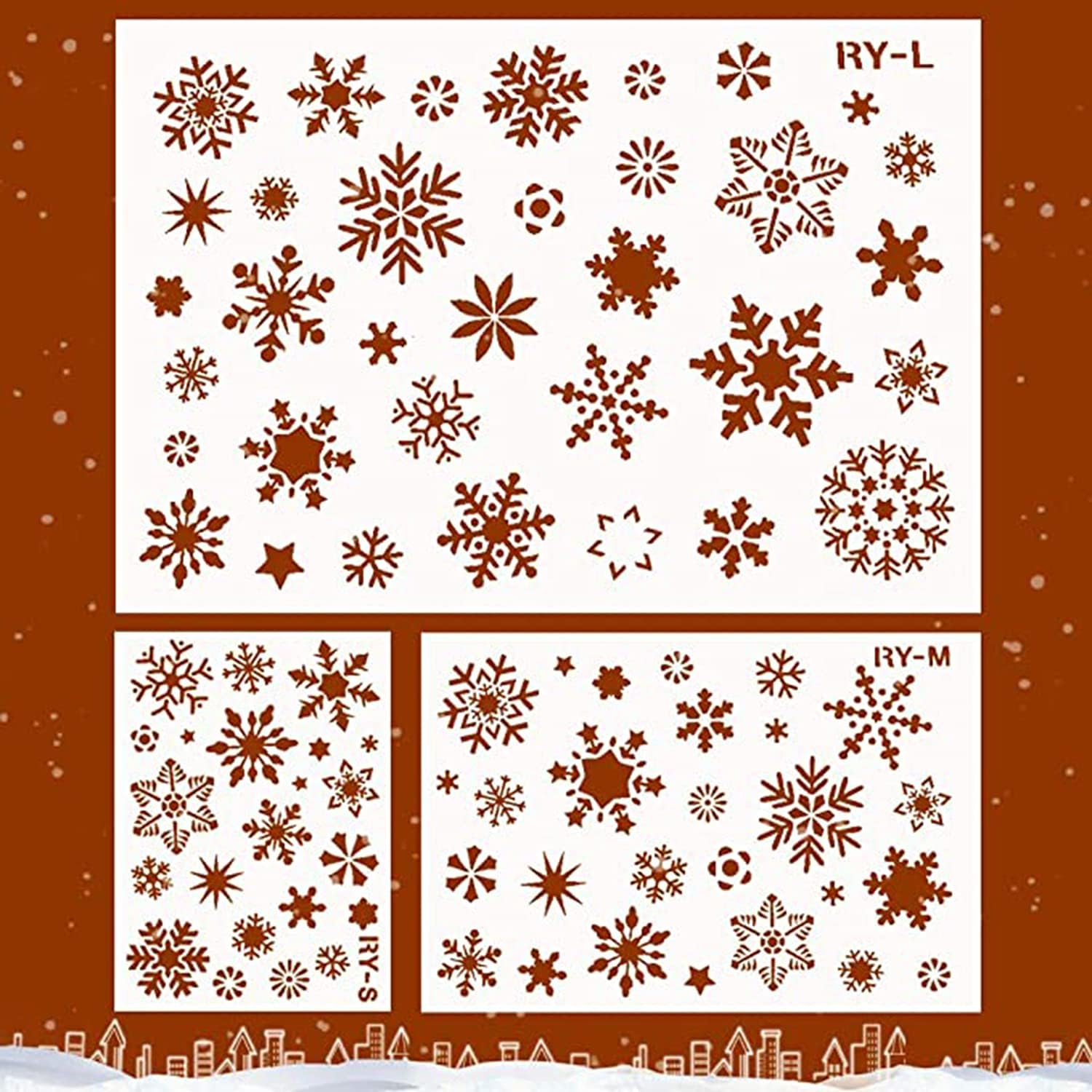 KASTWAVE 3PCS Winter Stencil Template, Plastic Stencil Cards for Planner Diary, DIY Drawing & Painting
