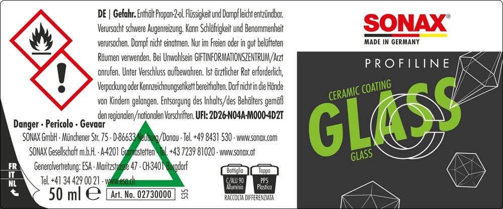 SONAX PROFILINE CeramicCoating CC Glass (50 ml) Hydrophobe Versiegelung für echtes Glas am Fahrzeug | Art-No. 02730000