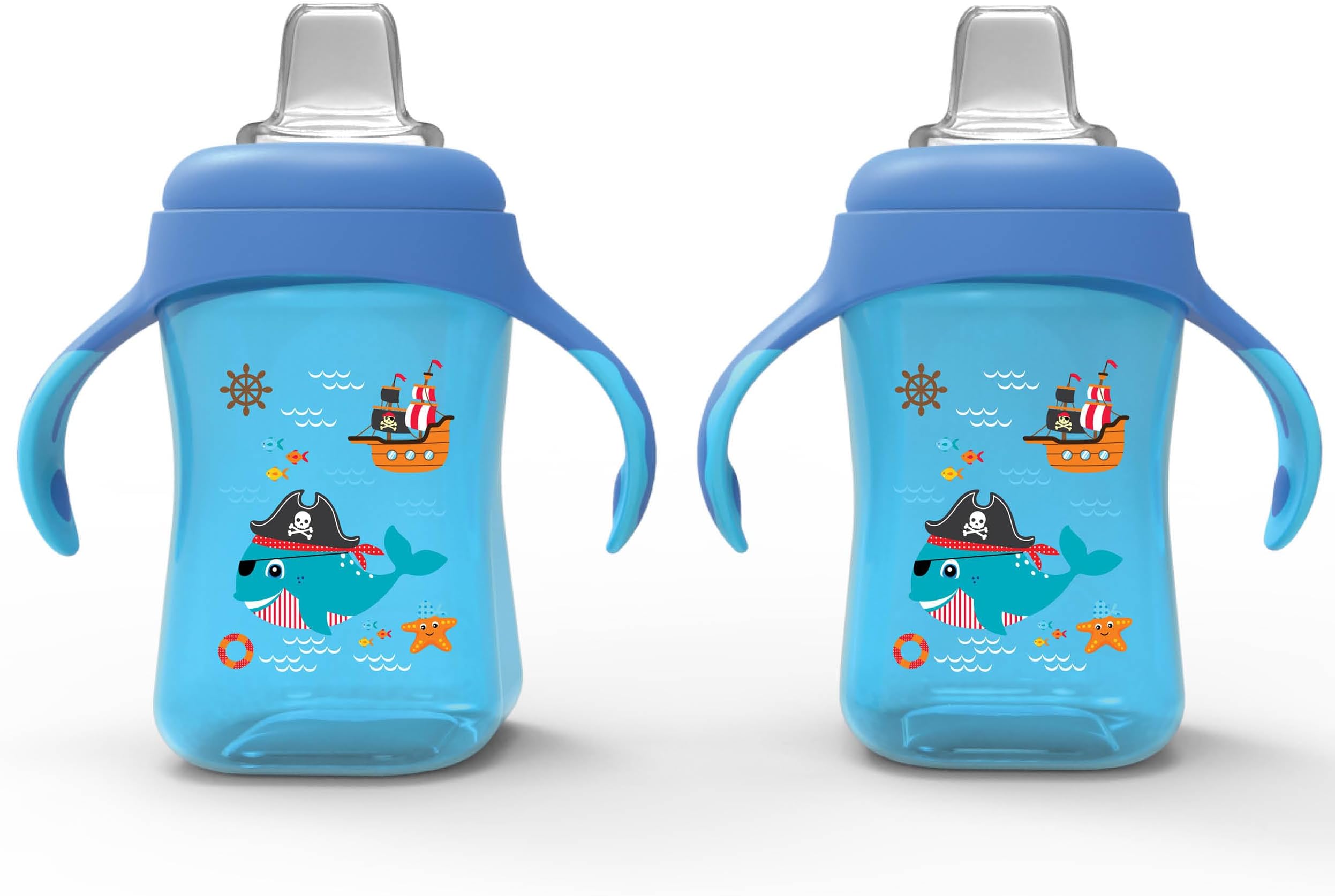 Avima Baby 10 oz Spill Proof Baby Sippy Cup w/Interchangeable Soft Spout Nipple - Trainer Sippy Cup with Handles - BPA Free & Dishwasher Safe Kids Cups - Set of 2, Blue