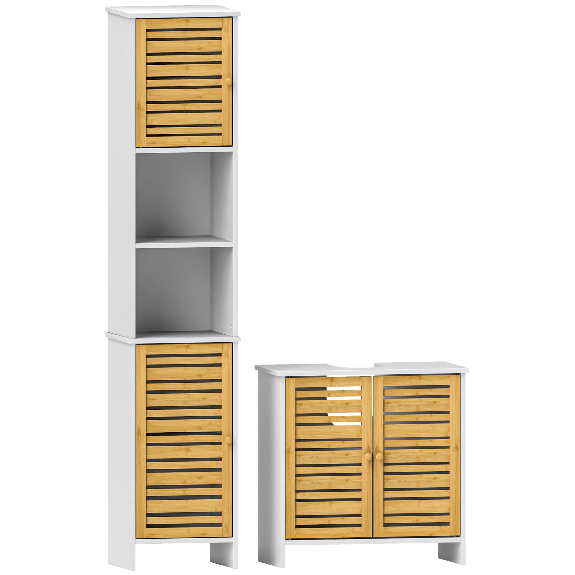 HOMCOM Conjunto de Baño Incluye Mueble Bajo Lavabo Columna Blanco/Natural